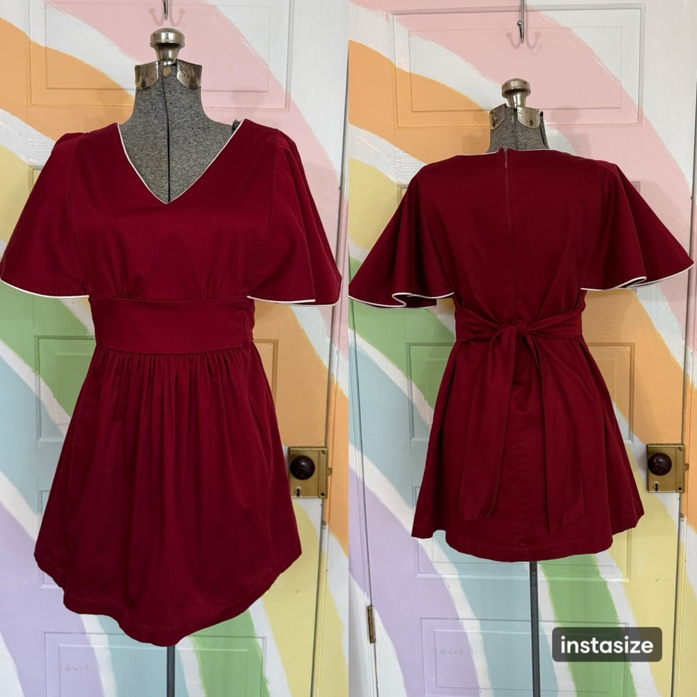 Jolie & Elizabeth Fit & Flare Dress Flutter Sleeve Tie Back Mini Dress Sz S 💚🍄